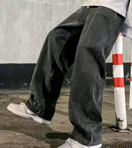 Calça denim baggy preta