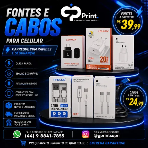 Fontes e Cabos para Celular | Carregamento Rápido | A partir de R$ 24,90