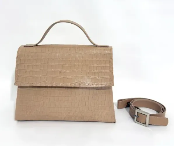 Bolsa Transversal Crocodilo Bege