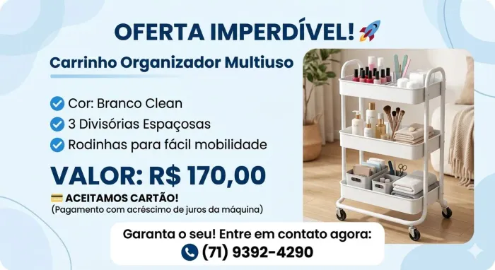 Organizador 3 divisões com rodinhas para salão