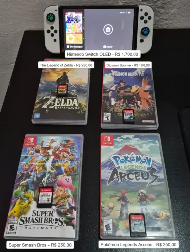 Nintendo Switch Oled (5 meses) + Acessórios Originais tbm + Caixa Original + 4 Jogos + NF