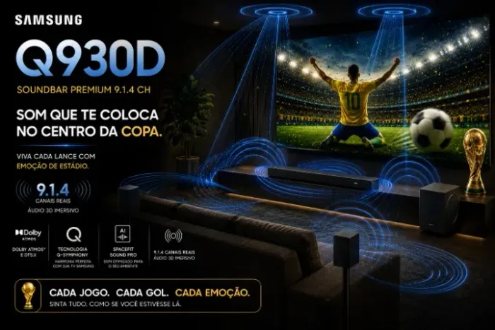 Soundbar Samsung HW-930D - Dolby Atmos 9.1.4 com 2 Pedestais Grátis