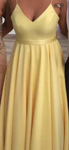Vestido de Festa Amarelo em Crepe - Alta Costura