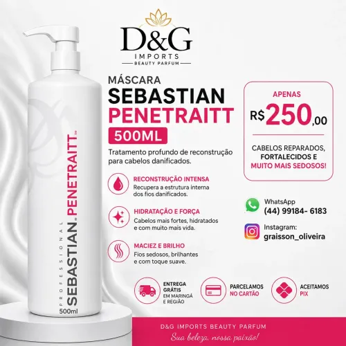 Máscara Sebastian Penetraitt 500ml. Cabelos hidratados, mais fortes e com muito mais vida.
