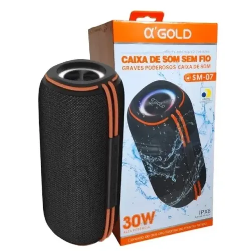 Caixa de som Bluetooth Resistente a Água com Alto Falante Duplo 30W e Luz RGB A'gold Origi