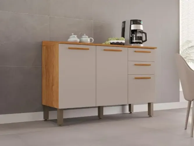 Balcão de Cozinha New Valência 1,20m Cinamomo/Off White Até 12x - Frete Grátis