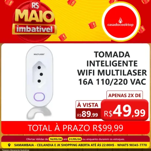 Tomada inteligente wifi multilaser 16a 110/220 vac