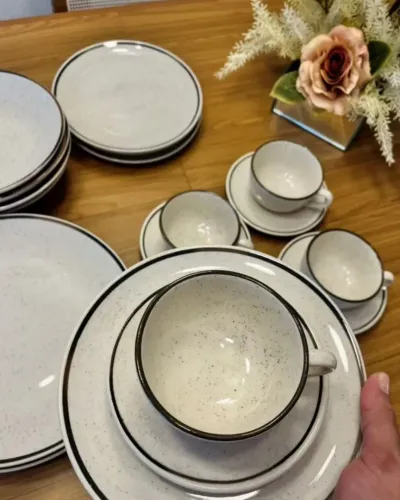 Aparelho de jantar Oxford bege com marrom 20 peças