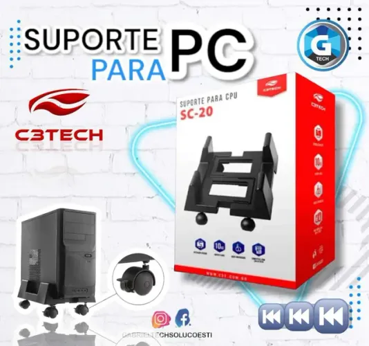 Suporte Para Gabinete C3Tech CPU AT/ATX Suporta Até 10Kg - SC-20BK - Gtech