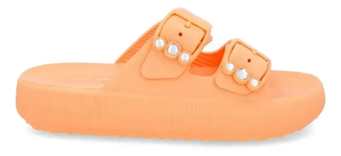 Slide Plataforma Poofy Laranja Usaflex Eva Fivela Brilho
