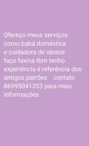 Babá doméstica é cuidadora e faxina 