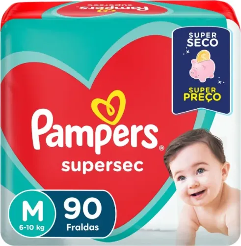 Fralda Pampers Supersec M Pacotão Econômico - 90 Unidades (Pacotão)