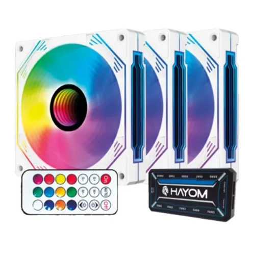 Kit 3 Cooler Fan 120mm Hayom FC1309 White com Controladora e Controle - WZetta