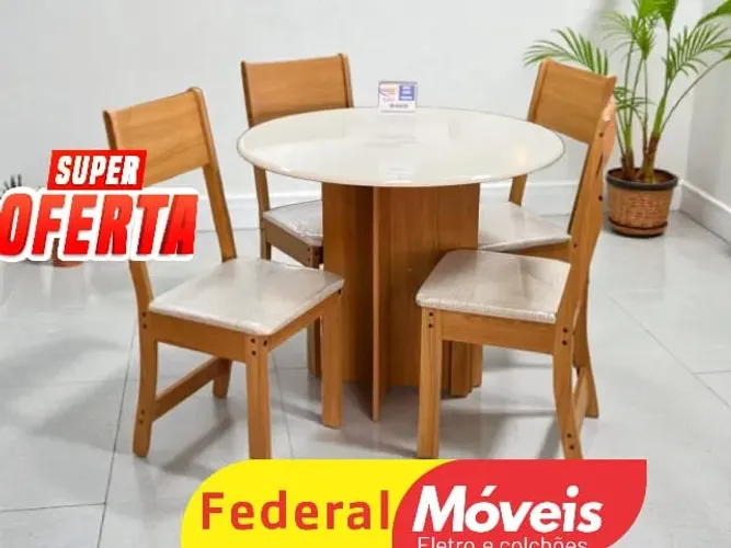 Mesa para jantar 90cm Conjunto com 4 Cadeiras Mega Oferta