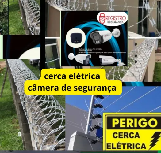 Cerca elétrica, concertina, câmera de segurança, motor de portão 