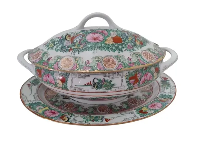 Antiga Sopeira C/ Presentoir Porcelana Chinesa Dececoração Mandarin