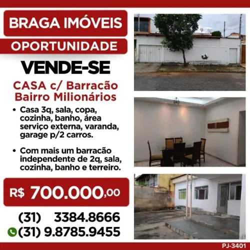Casa com Barracão Bairro Milionários