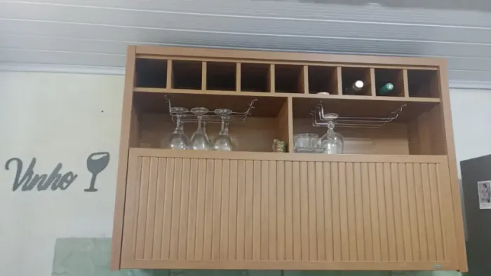 Módulo Cozinha Nesher Imperatriz Armário 1 Porta Basculante C/ Adega e Nicho Ripado 120cm