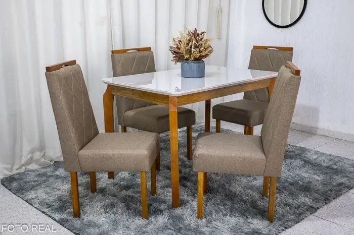 Mesa de Jantar Tampo Off 120x80 4 Cadeiras Linho Bege