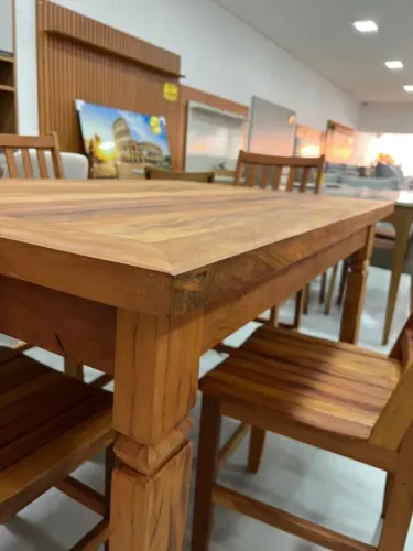 Mesa de Madeira Maciça de Demolição com 4 Cadeiras