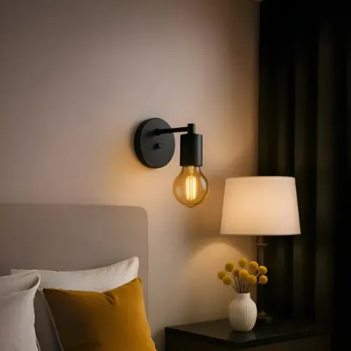Arandela Parede Moderna Cabeceira Quarto Banheiro Retrô E27 Cor Preto