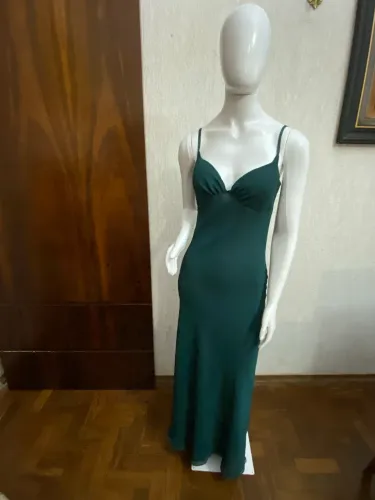 Vestido de festa longo verde petróleo