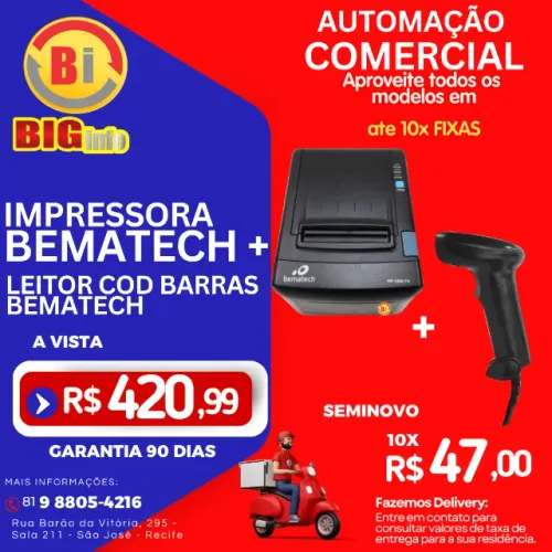 Impressora Termica TH 2500 + Leitor de Cod Barras  