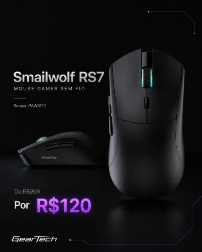 Mouse gamer Smailwolf RS7 sensor PAW3311<br>Telefone: *<br>Instagram: @geartechz