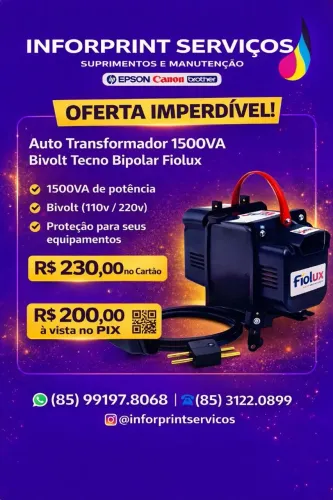 Auto Transformador 150OVA Bivolt Tecno Bipolar Fiolux