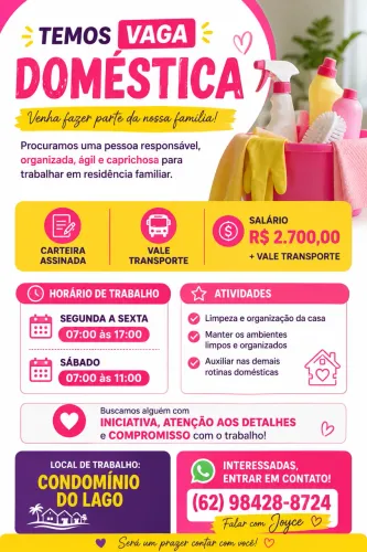 CONTRATA-SE DOMÉSTICA CONDOMÍNIO DO LAGO