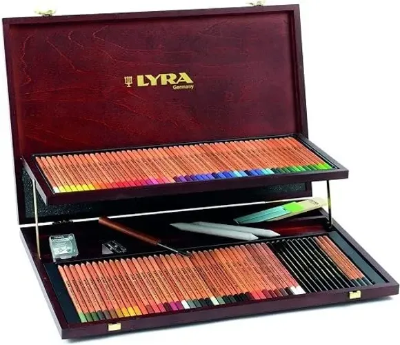 Lápis de Cor com Estojo de Madeira, Lyra, Rembrandt Polycolor, 106 Peças