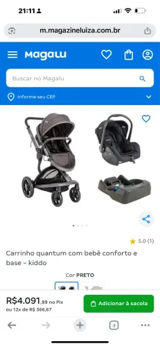 Carrinho moisés, bebê conforto e base KIDDO linha quantum