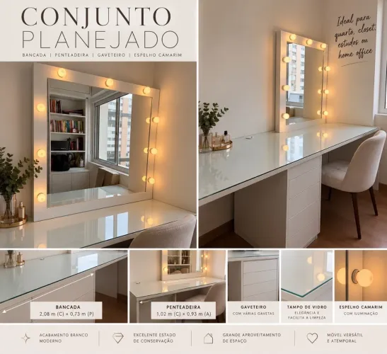 Conjunto Planejado com Bancada, Penteadeira e Espelho Camarim