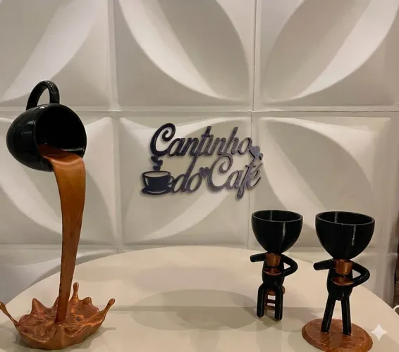Decoração Cantinho do Café Placa + Xícara Flutuante + 2 Bobs Vaso
