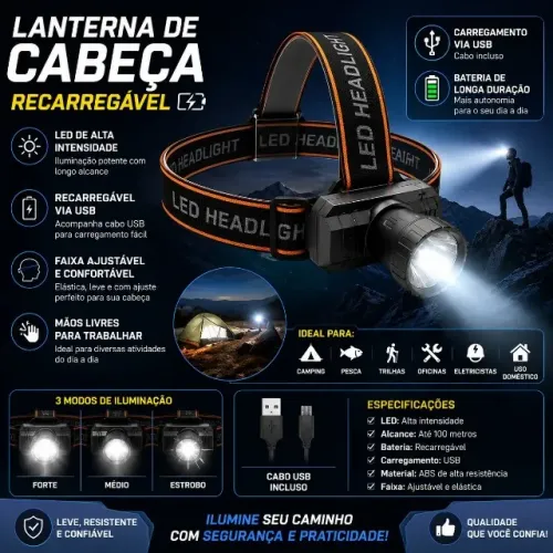 Lanterna de cabeça de 1 LED ( produto novo )