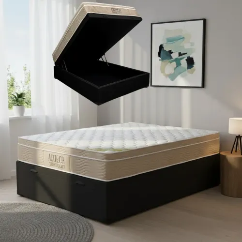 Colchão Casal Airtech Springpocket 25 cm D26 Molas Ensacadas + Base Baú Corino - ORTOBOM
