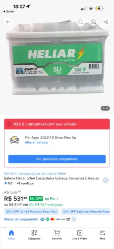 Bateria héliar 60ah 400 1 mês de uso 