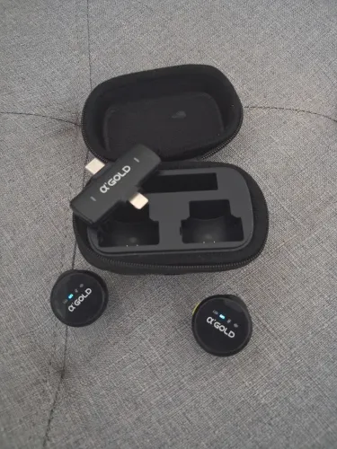 Microfone de Lapela Sem Fio AI Gold Duplo para iPhone e Android