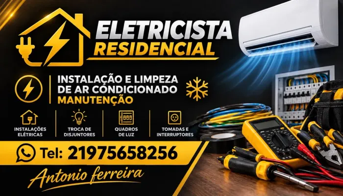 Eletricista residencial, instalação, limpeza e manutenção de ar condicionado split