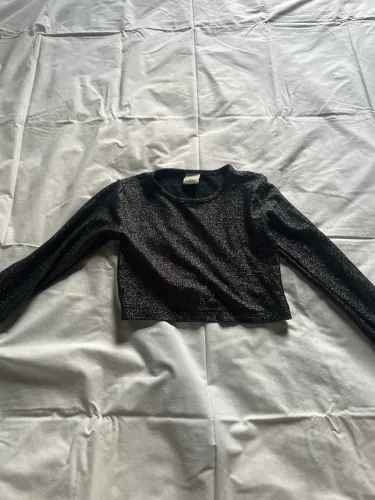 Cropped manga longa infantil de brilho preto