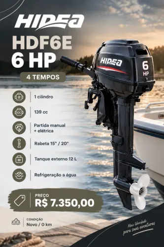 Motor de Popa Hidea 6 HP 4 tempos Novo - HDF6E