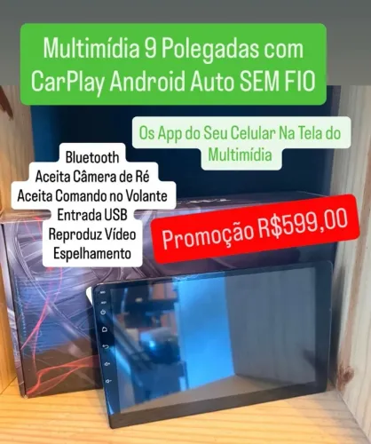 Multimidia 9 Polegadas Carplay Android Auto Sem Fio Ios e Smartphone Aceita Camera Usb Com