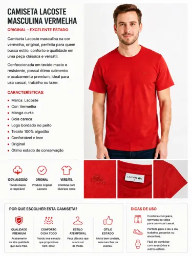 CAMISETA LACOSTE MASCULINA VERMELHA