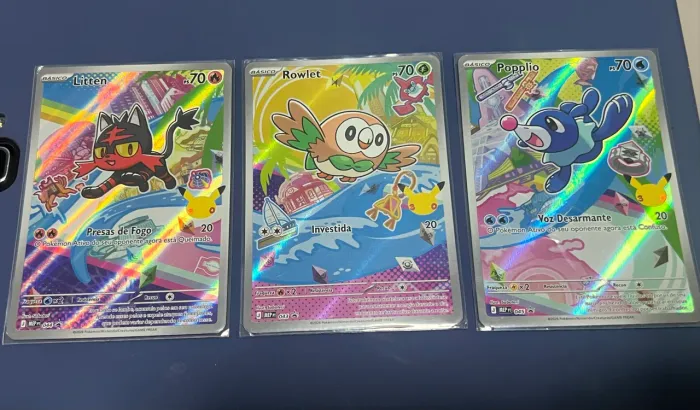 Carta Pokémon Trio Parceiro Iniciais - Litten, Rowlet Popplio
