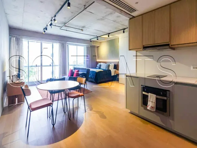 Lindo flat George V com 60m², 1 dormitório e 1 vaga, disponível para locação no Itaim Bibi