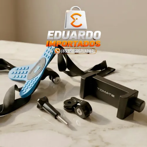 Suporte de Capacete para Celular e Câmera de Ação (GoPro) - Kit Completo Tomate