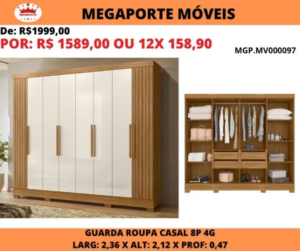 Guarda Roupa Casal 8 Portas 4 Gavetas 2,36