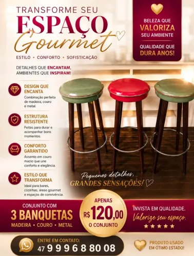 Conjunto com 3 banquetas
