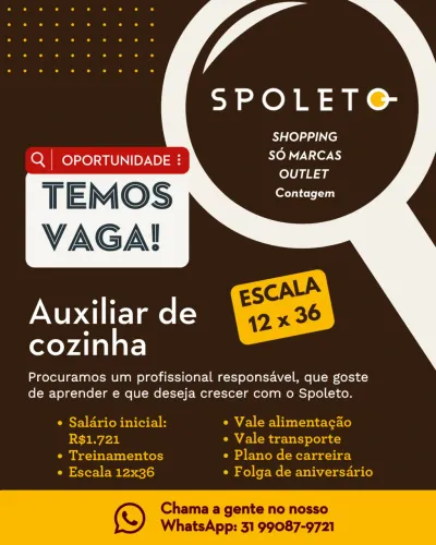 Vaga auxiliar de cozinha 12x36 CONTAGEM