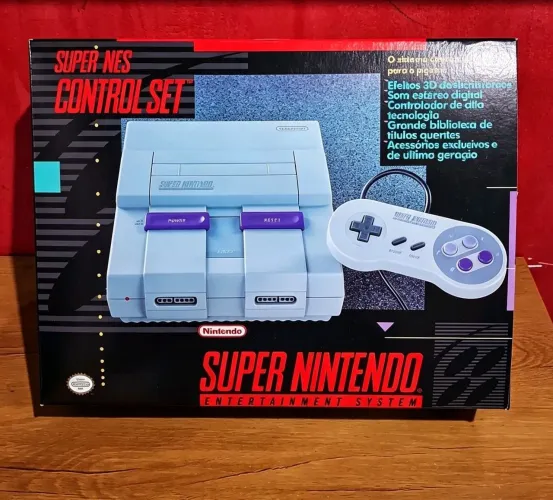 Caixa repro control set super nintendo + berço manuais e pôster